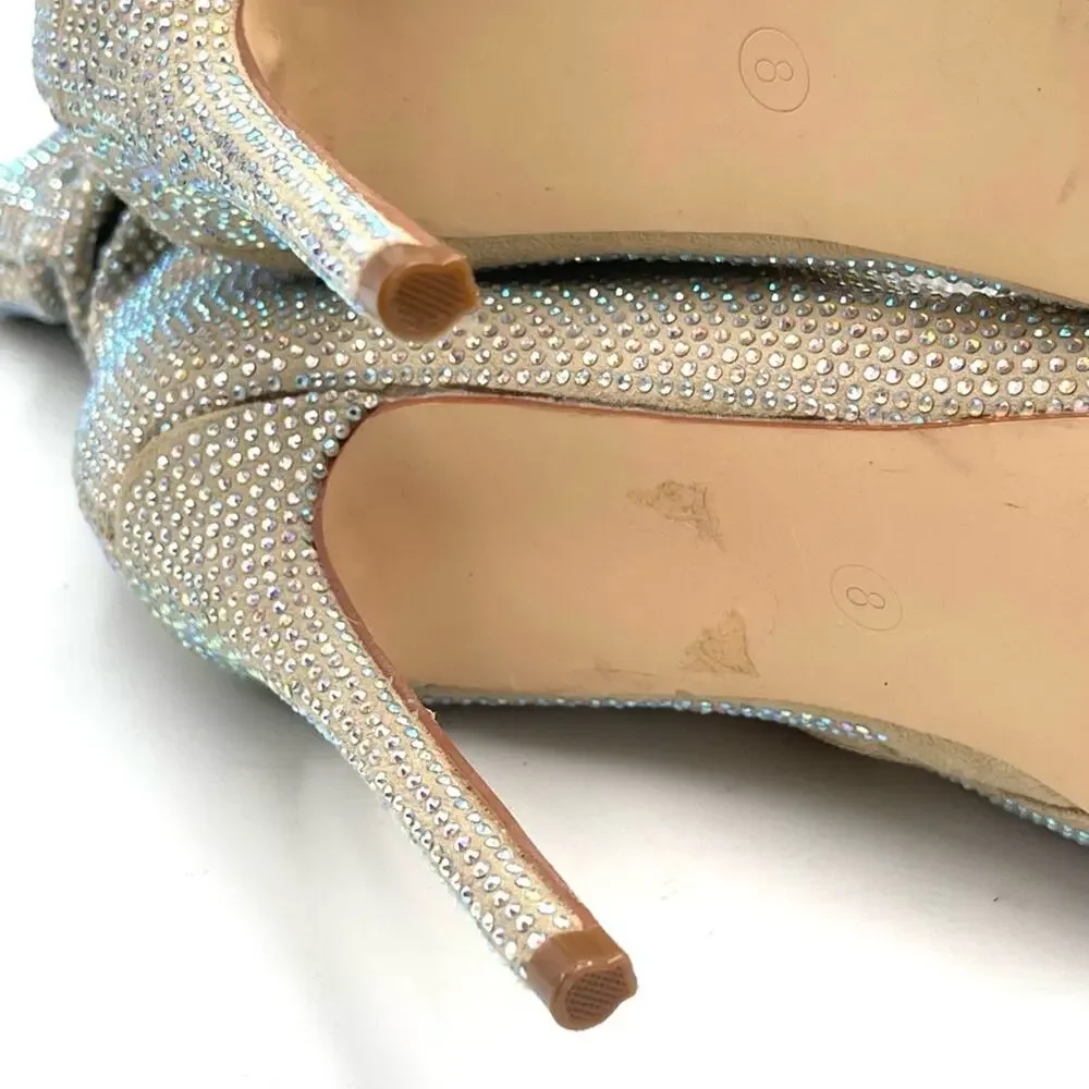 AZALEA WANG Women's Boots On A High Heel Rhinestones Beige Bandes SIZE 8